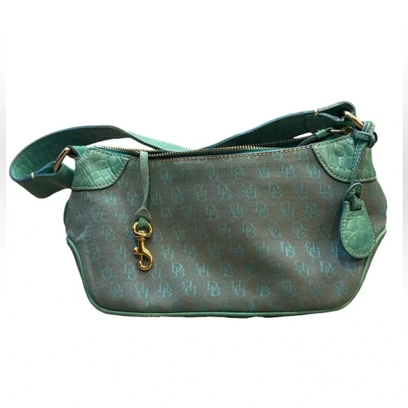 Rare Vintage Dooney & Bourke Monogram Shoulder Bag in Teal - Picture 1 of 9